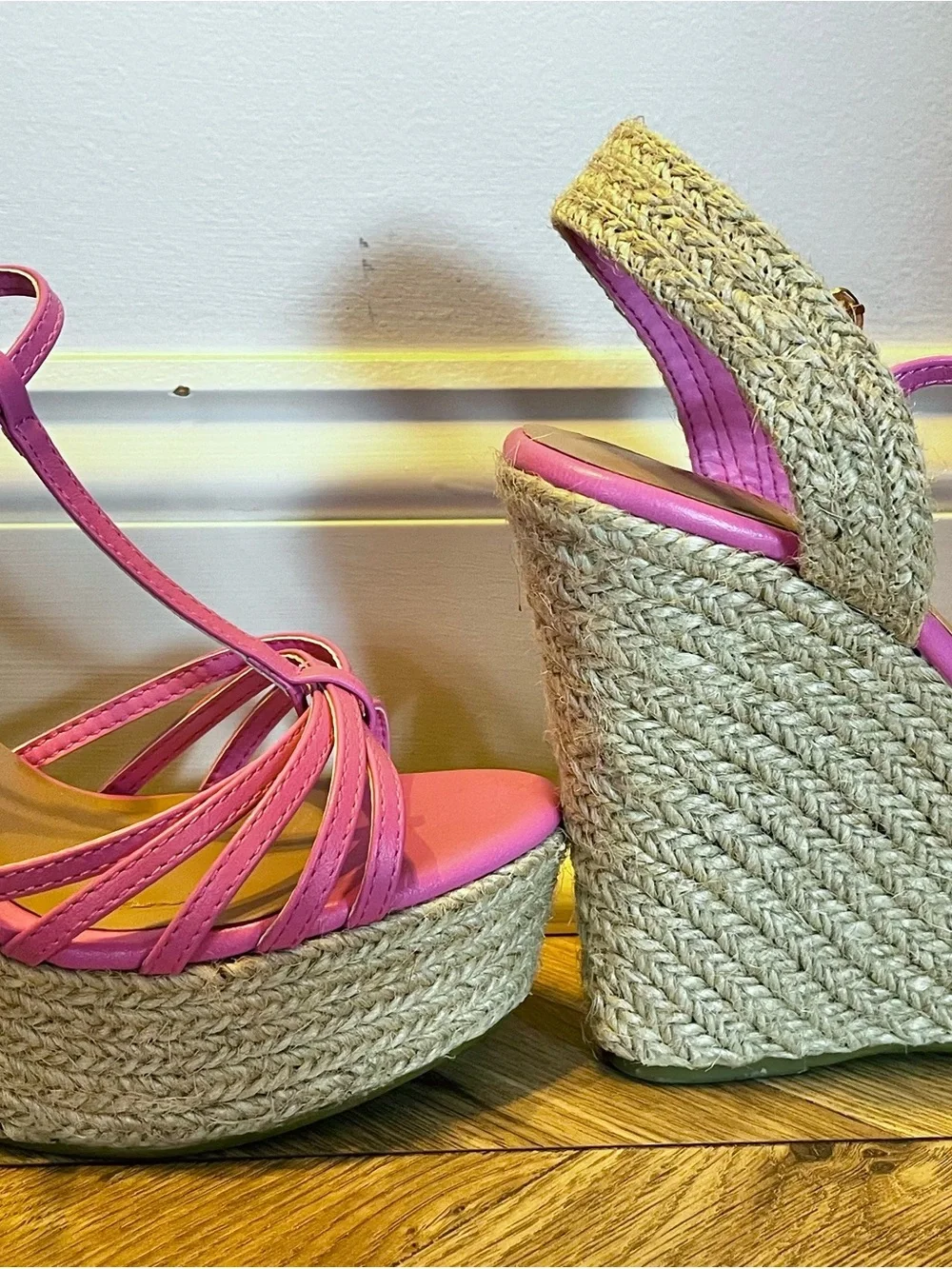 Journee Collection Hot Pink Espadrille Wedge Sandals Size 6.5